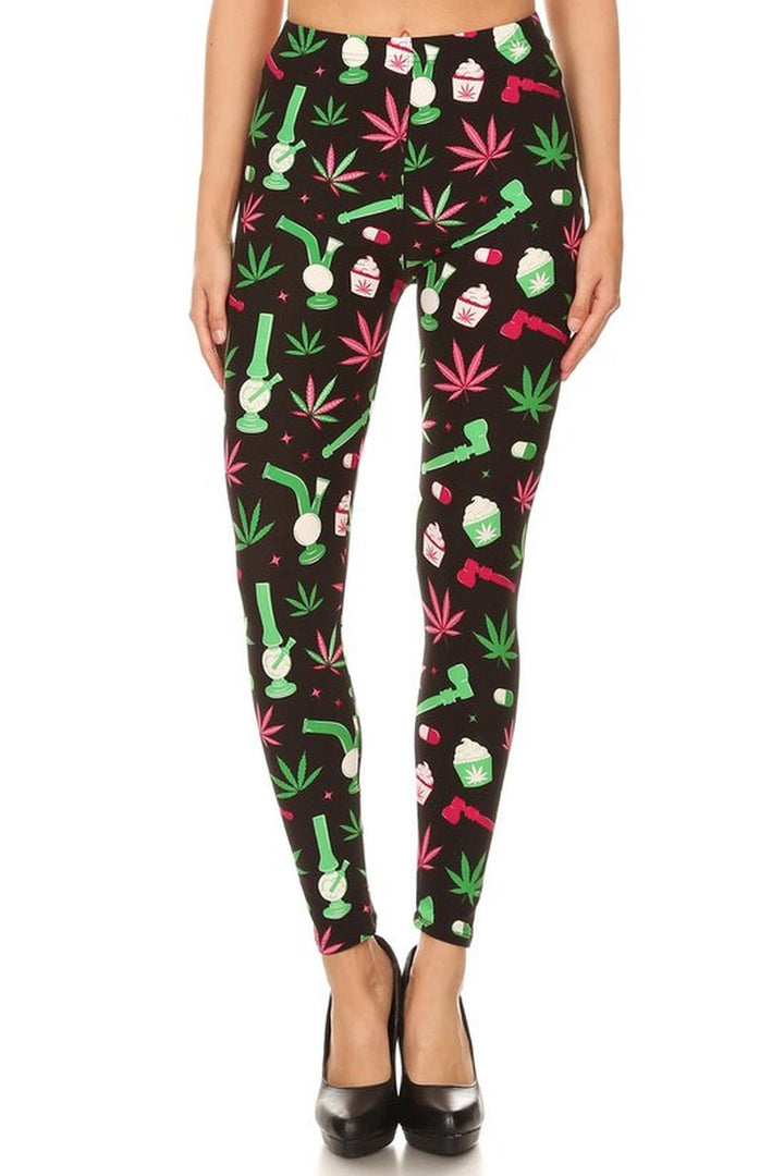 Wholesale Buttery Smooth Marijuana Esprit Extra Plus Size Leggings - 3X-5X