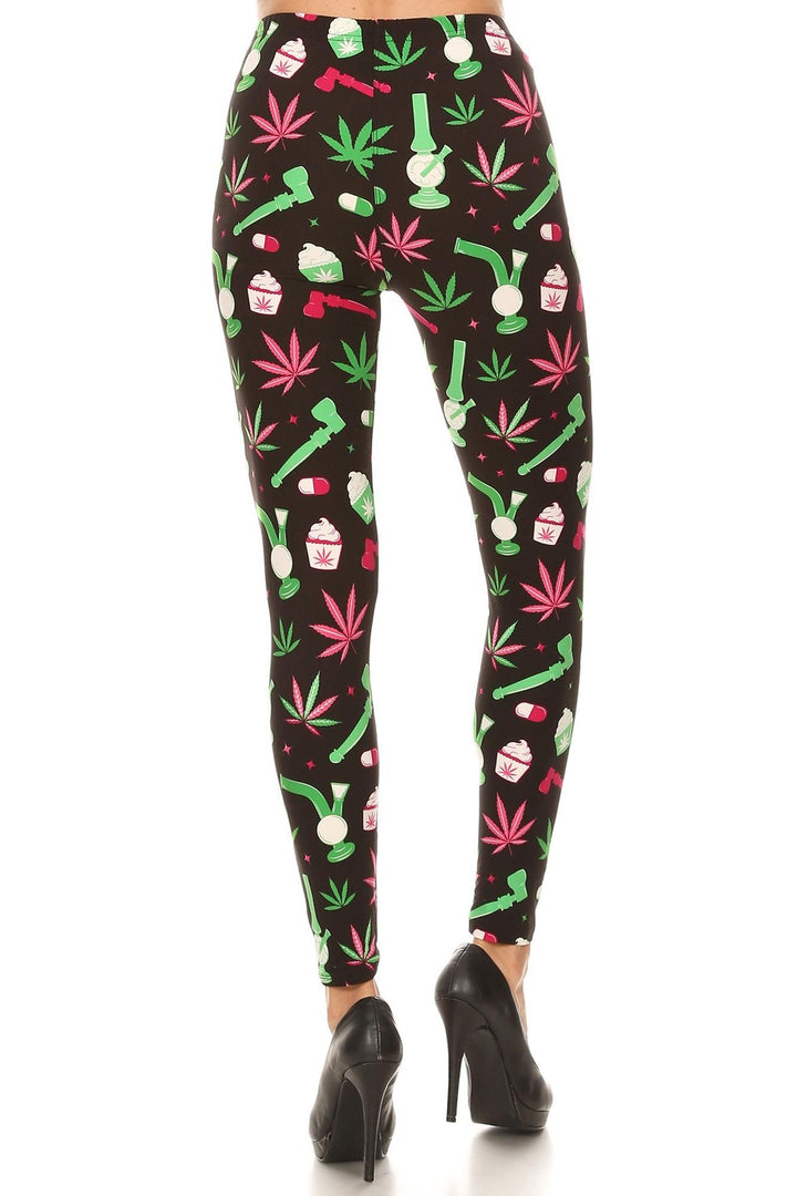 Wholesale Buttery Smooth Marijuana Esprit Extra Plus Size Leggings - 3X-5X