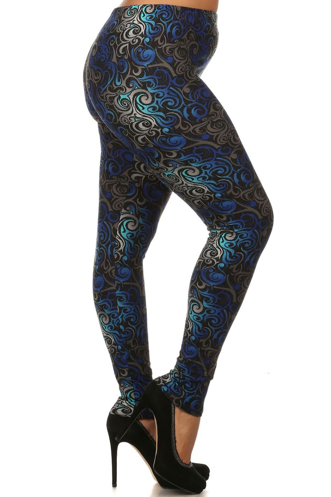Wholesale Buttery Smooth Blue Tangled Swirl Extra Plus Size Leggings - 3X-5X