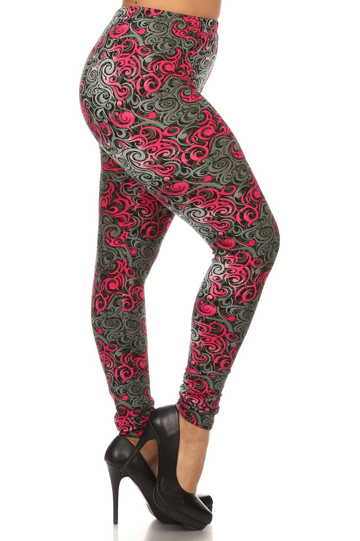 Wholesale Buttery Smooth Fuchsia Tangled Swirl Extra Plus Size Leggings - 3X-5X