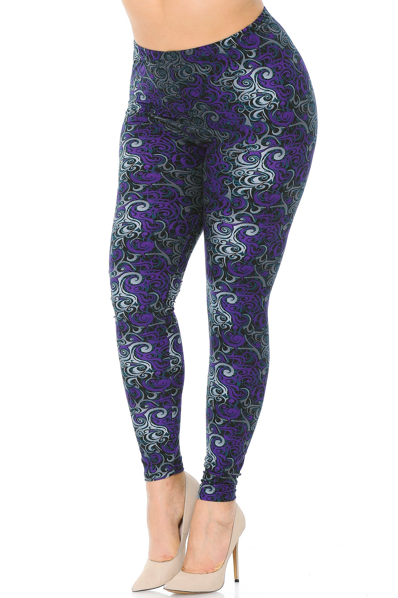 Wholesale Buttery Smooth Purple Tangled Swirl Extra Plus Size Leggings - 3X-5X