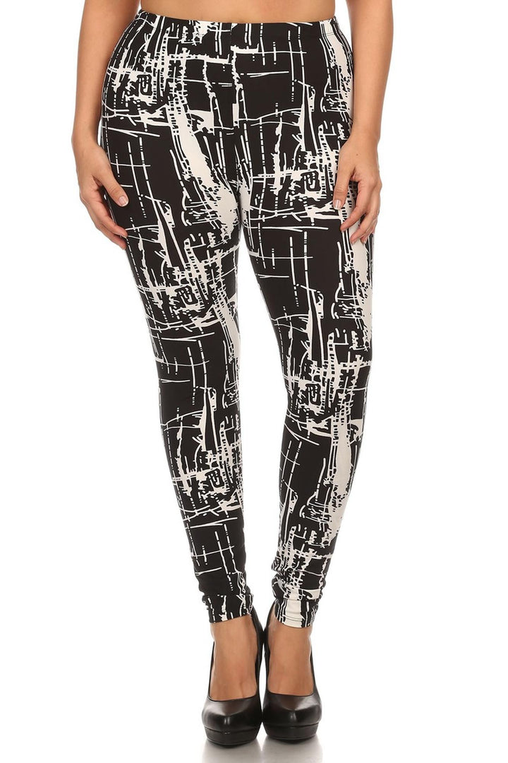 Wholesale Buttery Smooth Splattered Lines Extra Plus Size Leggings - 3X-5X