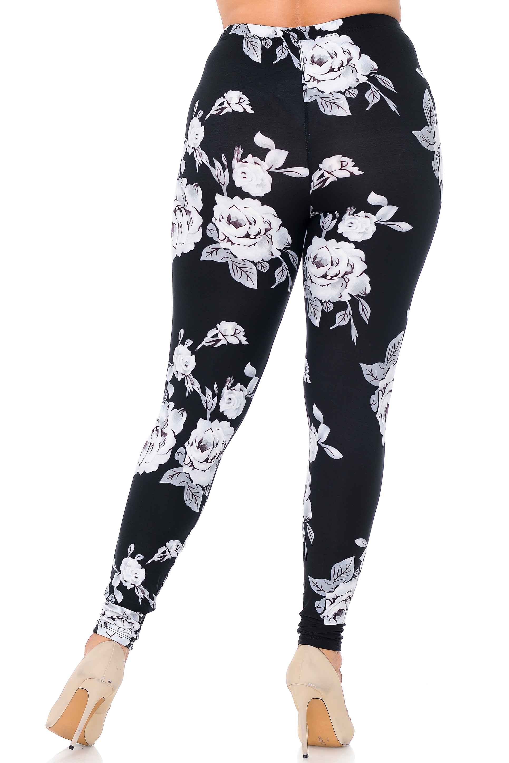 Wholesale Buttery Smooth Jumbo White Rose Extra Plus Size Leggings - 3X - 5X