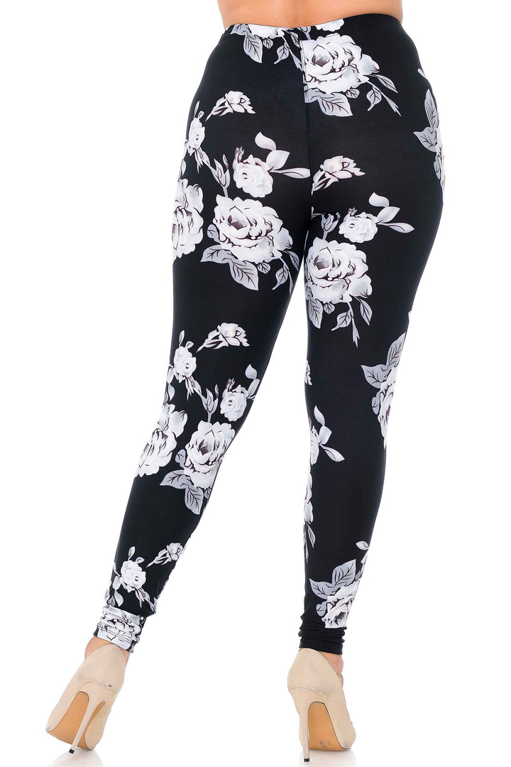 Wholesale Buttery Smooth Jumbo White Rose Extra Plus Size Leggings - 3X - 5X