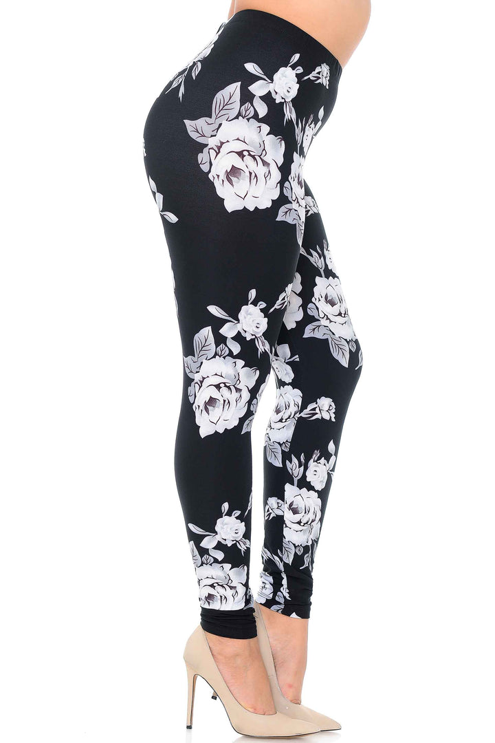 Wholesale Buttery Smooth Jumbo White Rose Extra Plus Size Leggings - 3X - 5X