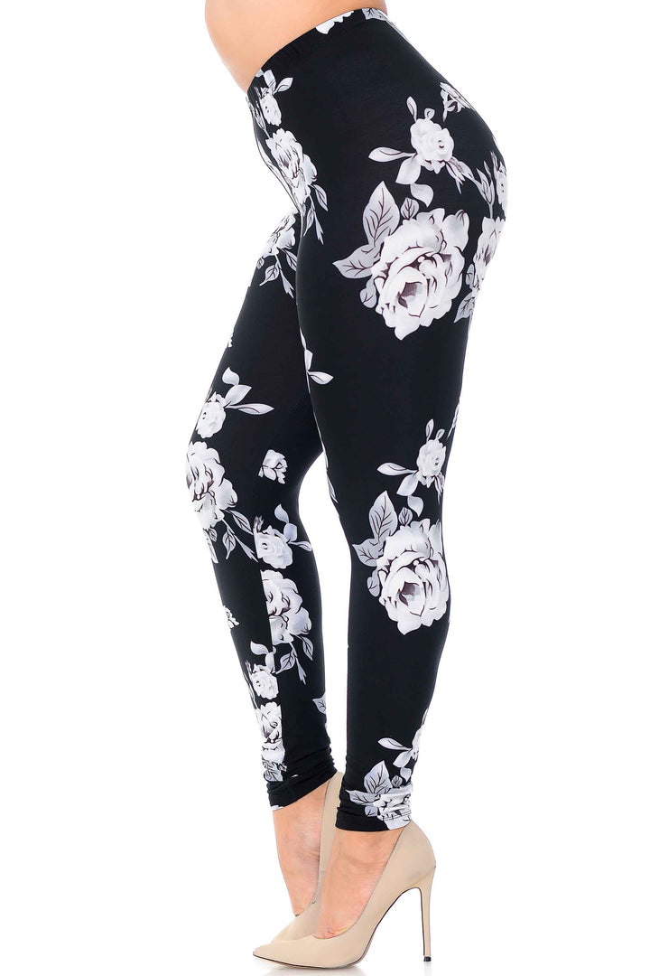 Wholesale Buttery Smooth Jumbo White Rose Extra Plus Size Leggings - 3X - 5X