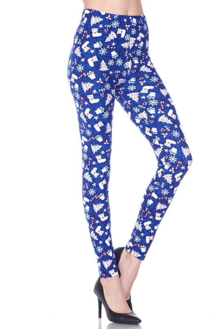 Wholesale Buttery Smooth Blue Christmas Merriment Extra Plus Size Leggings