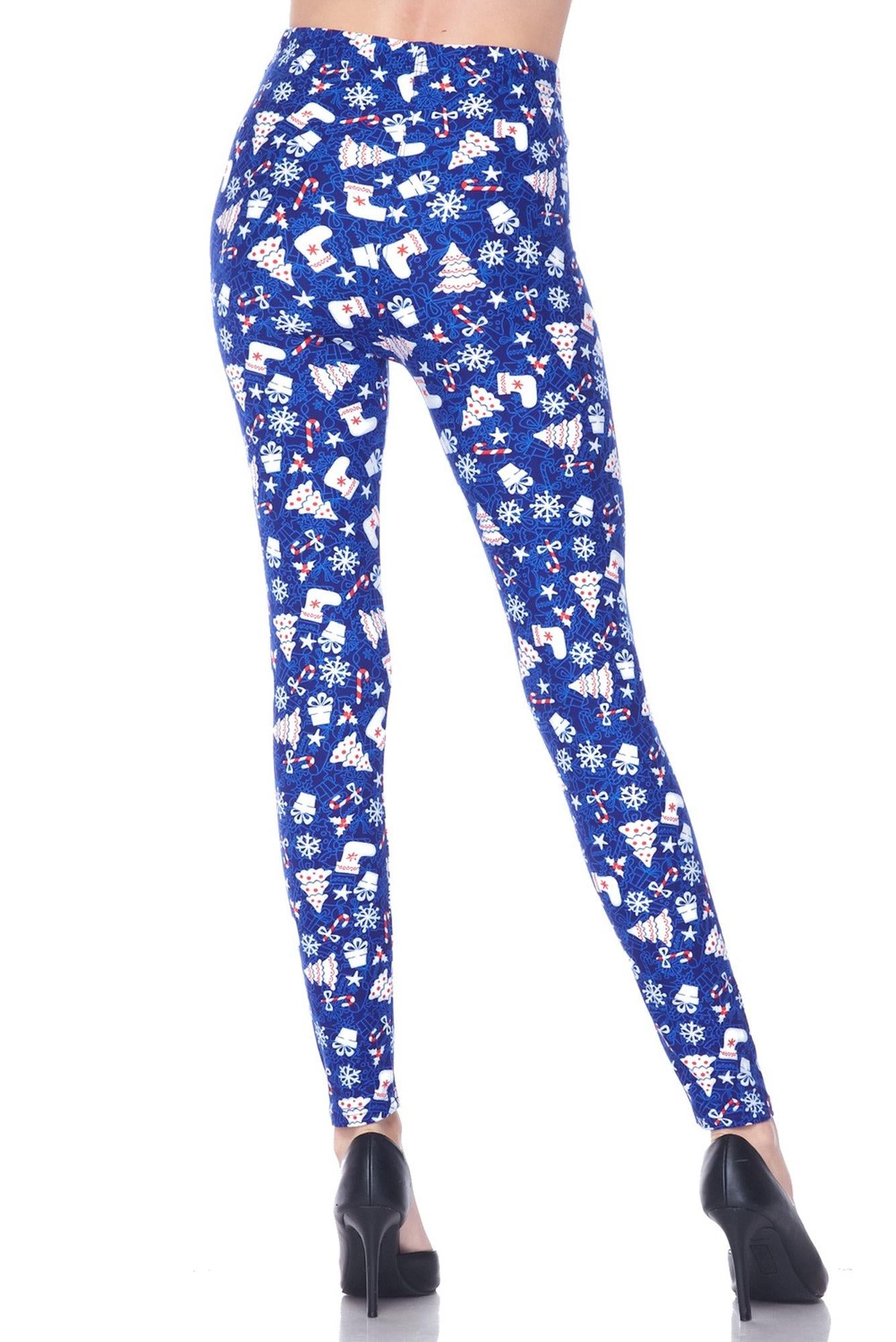 Wholesale Buttery Smooth Blue Christmas Merriment Extra Plus Size Leggings