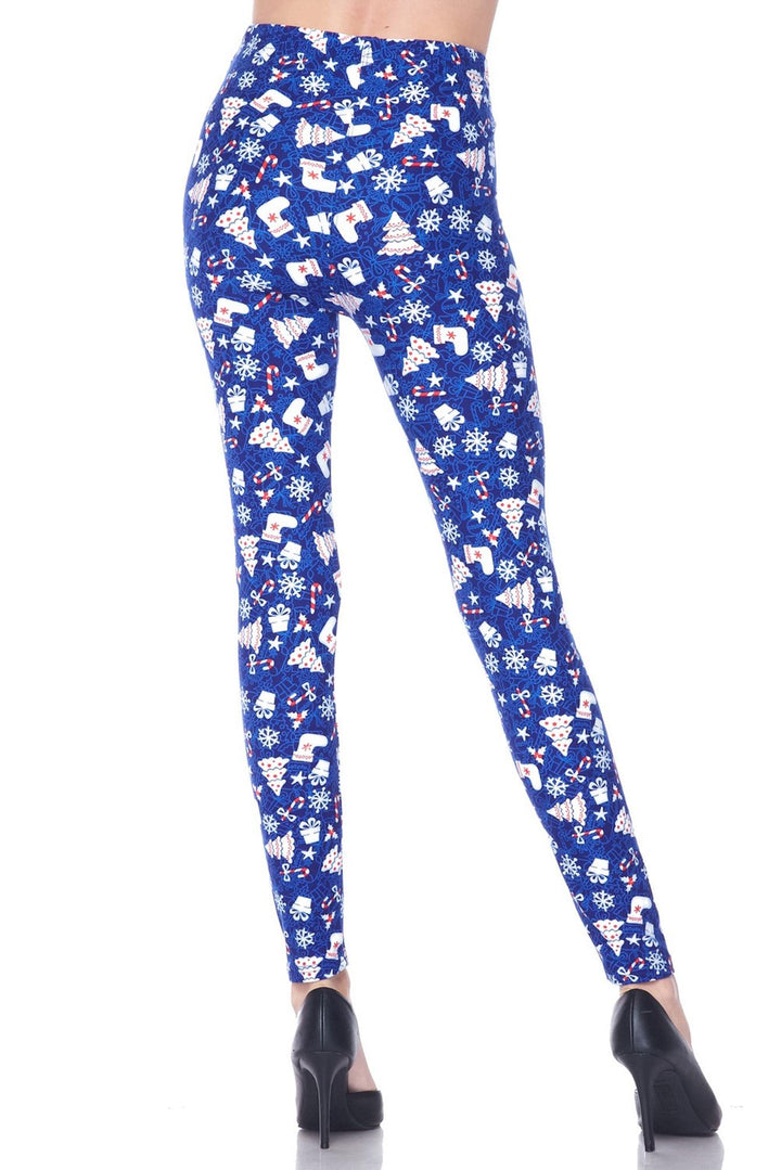 Wholesale Buttery Smooth Blue Christmas Merriment Extra Plus Size Leggings