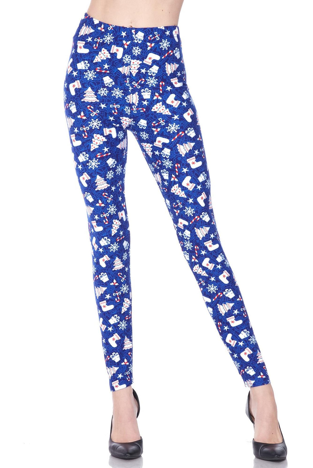 Wholesale Buttery Smooth Blue Christmas Merriment Extra Plus Size Leggings