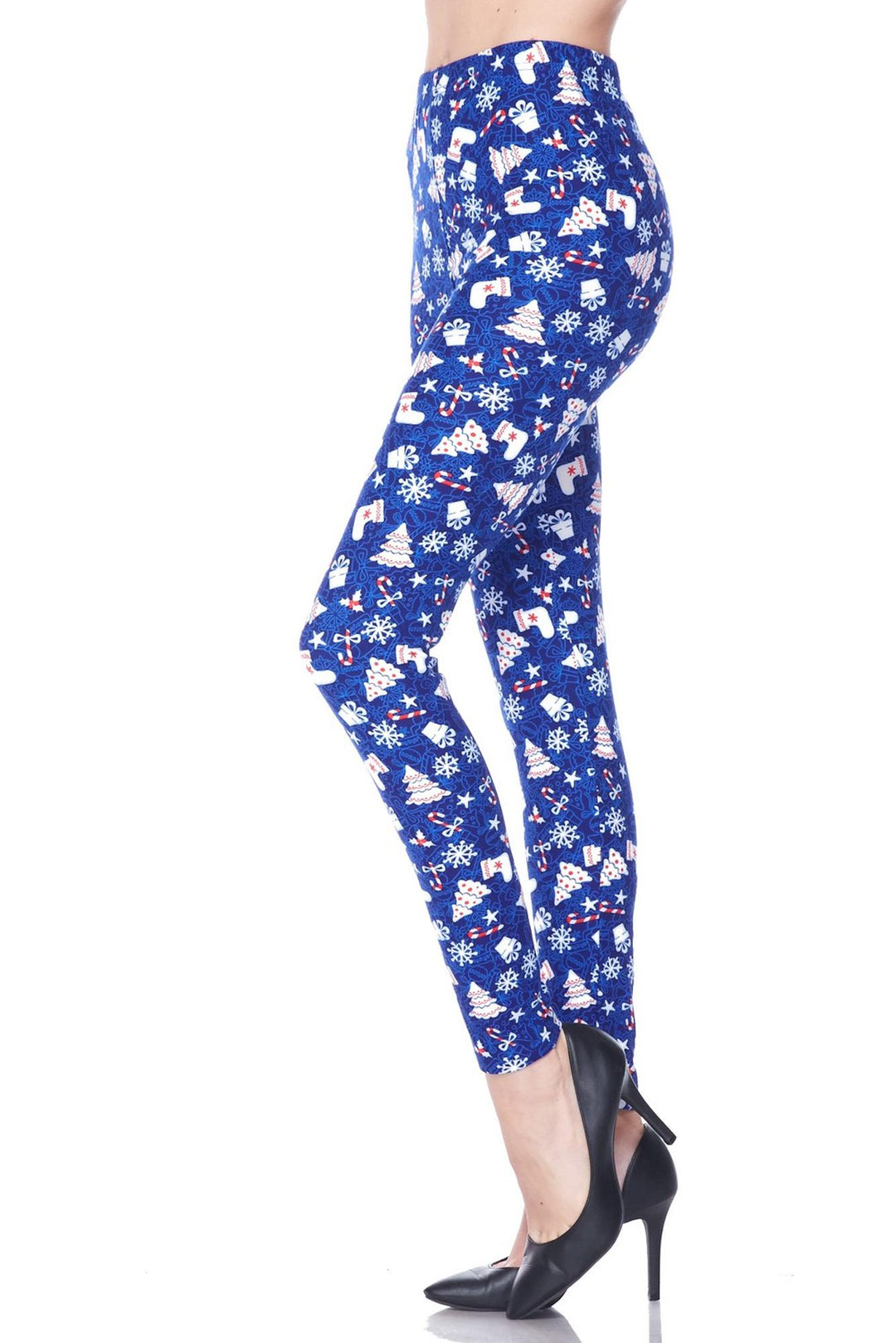 Wholesale Buttery Smooth Blue Christmas Merriment Extra Plus Size Leggings