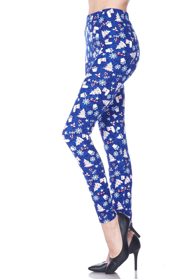 Wholesale Buttery Smooth Blue Christmas Merriment Extra Plus Size Leggings