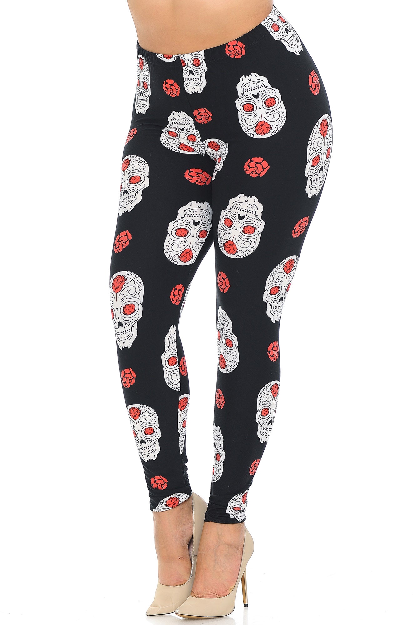 Wholesale Buttery Smooth Rose and Skull Extra Plus Size Leggings - 3X-5X