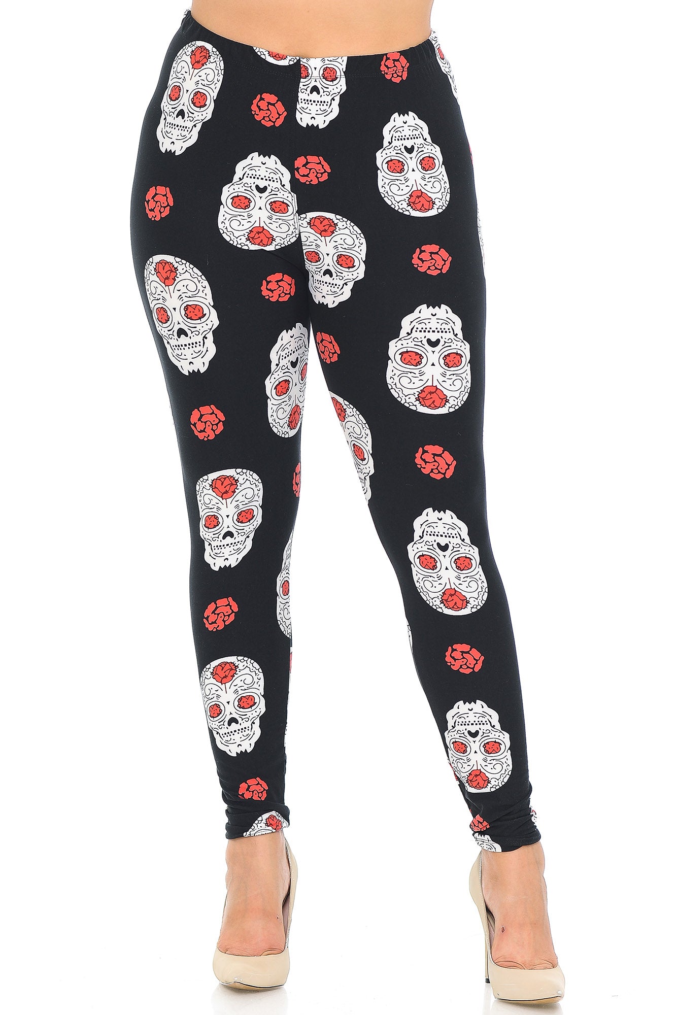 Wholesale Buttery Smooth Rose and Skull Extra Plus Size Leggings - 3X-5X