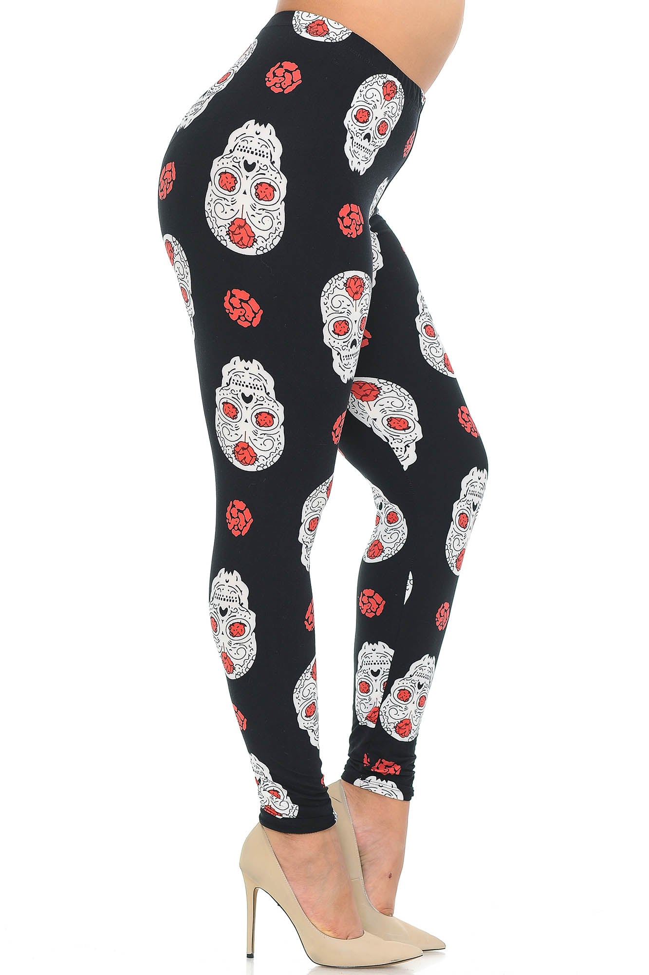 Wholesale Buttery Smooth Rose and Skull Extra Plus Size Leggings - 3X-5X