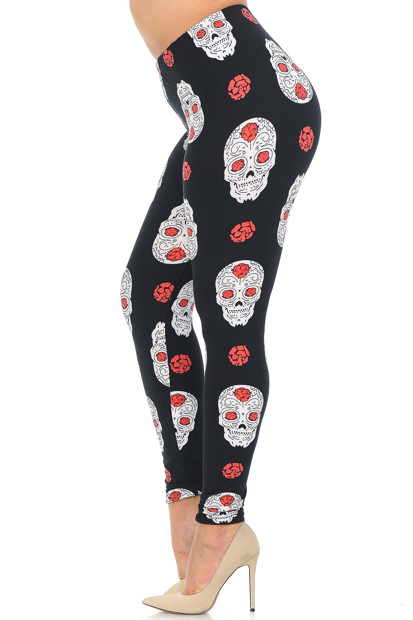 Wholesale Buttery Smooth Rose and Skull Extra Plus Size Leggings - 3X-5X