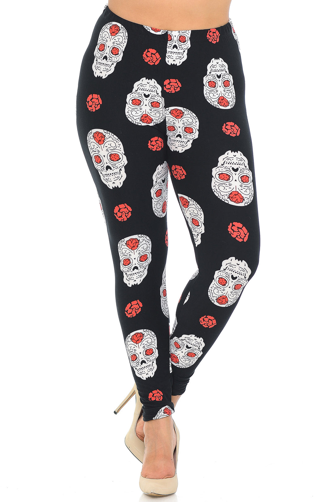 Wholesale Buttery Smooth Rose and Skull Extra Plus Size Leggings - 3X-5X