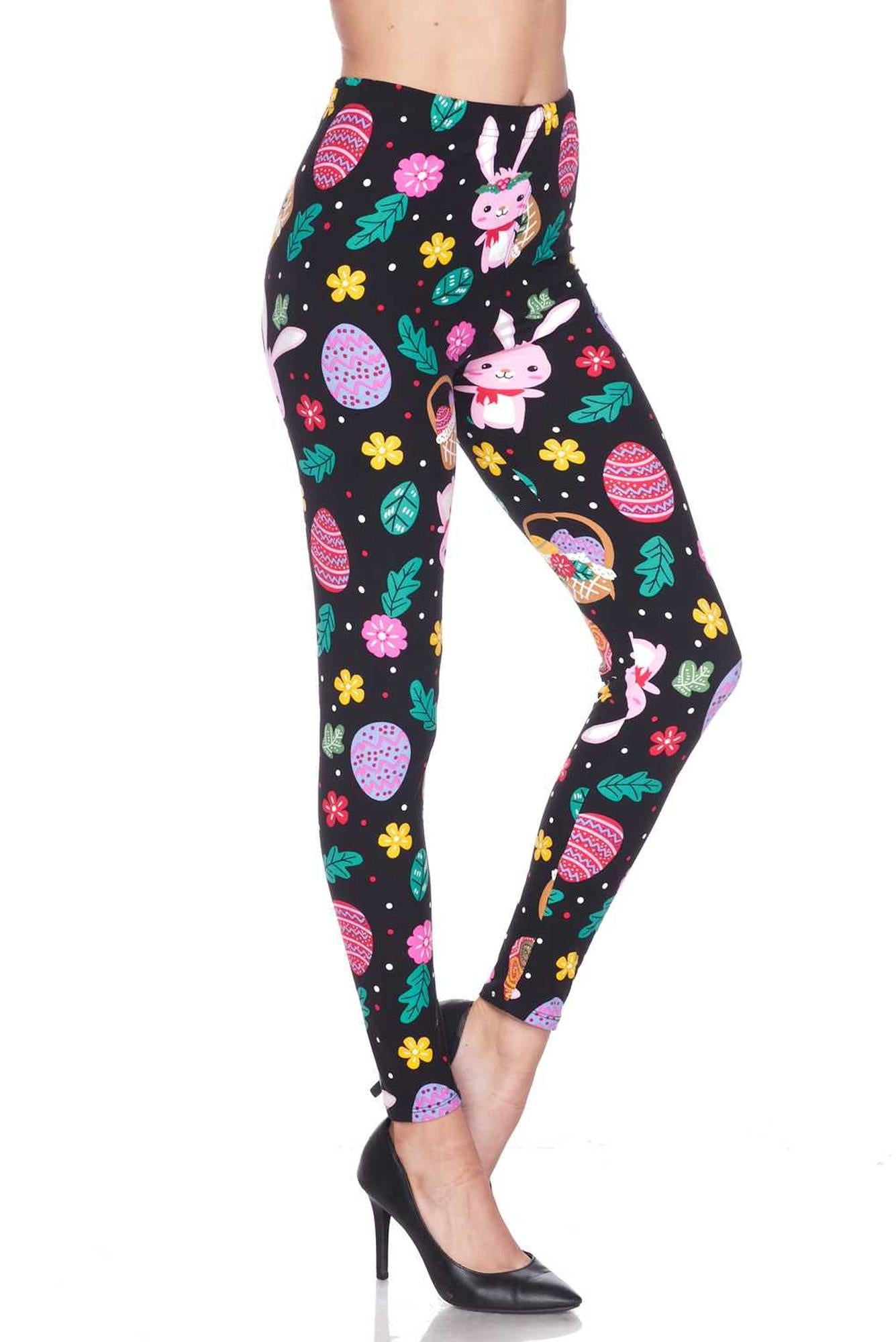 Wholesale Buttery Smooth Cute Bunnies and Easter Egg Extra Plus Size Leggings - 3X-5X