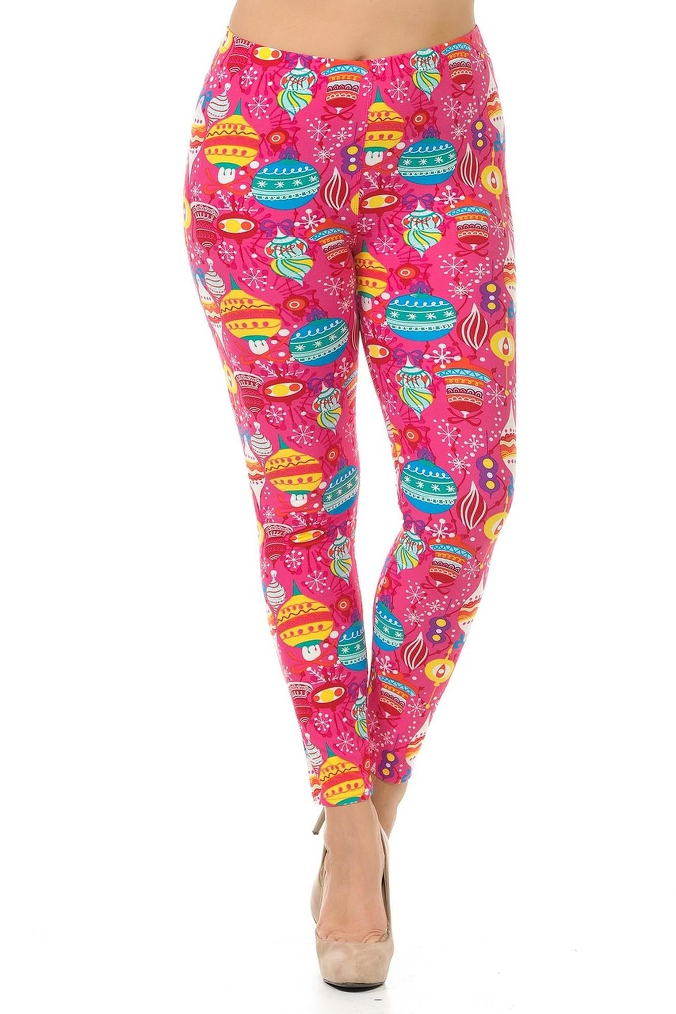 Wholesale Buttery Smooth Pink Christmas Plus Size Leggings - 3X-5X