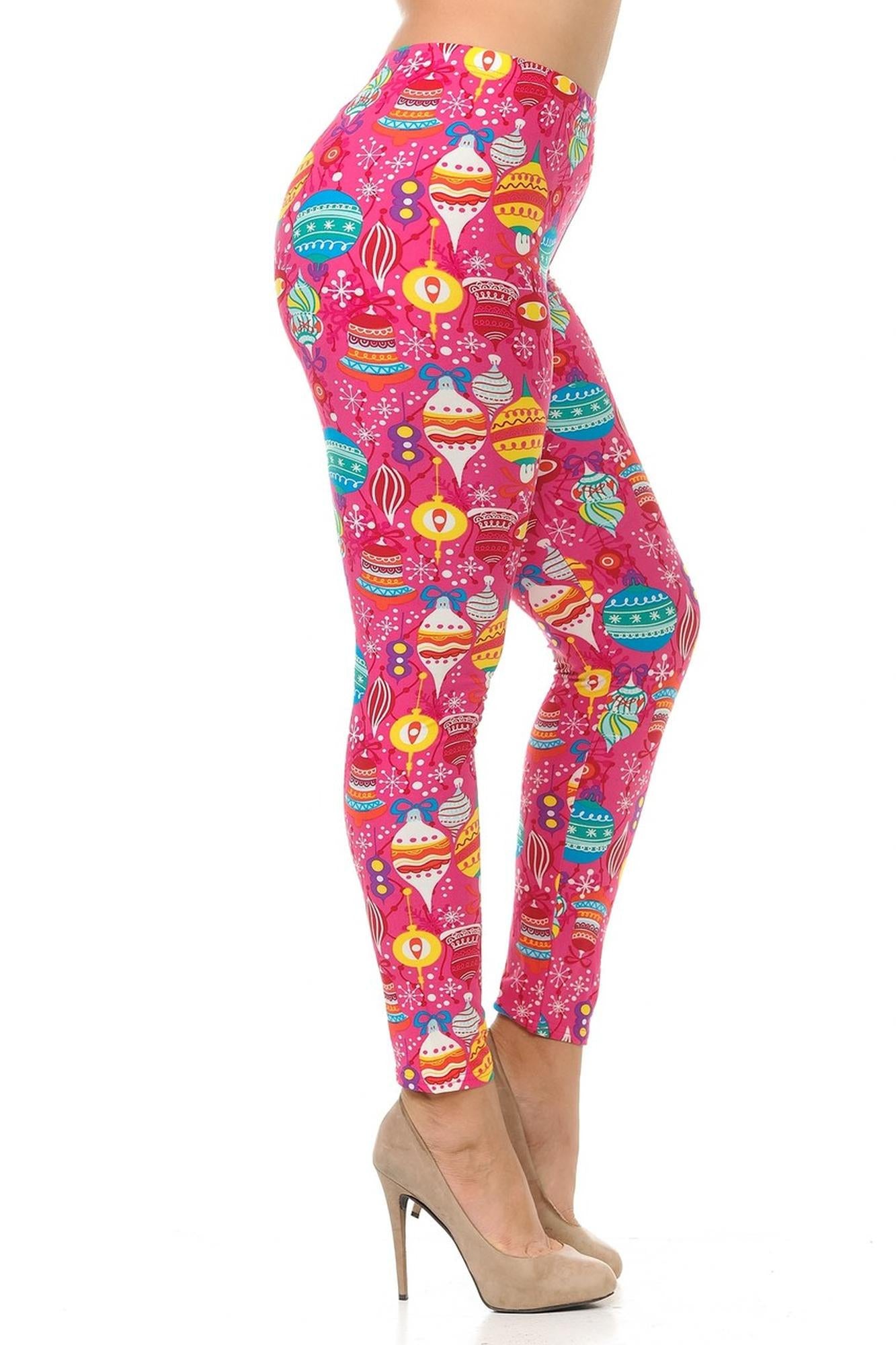 Wholesale Buttery Smooth Pink Christmas Plus Size Leggings - 3X-5X
