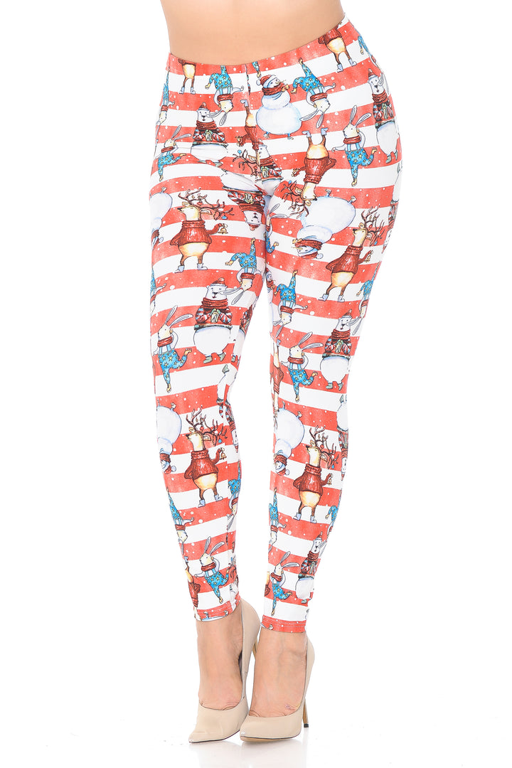 Wholesale Buttery Smooth Vintage Christmas Figurine Extra Plus Size Leggings - 3X-5X