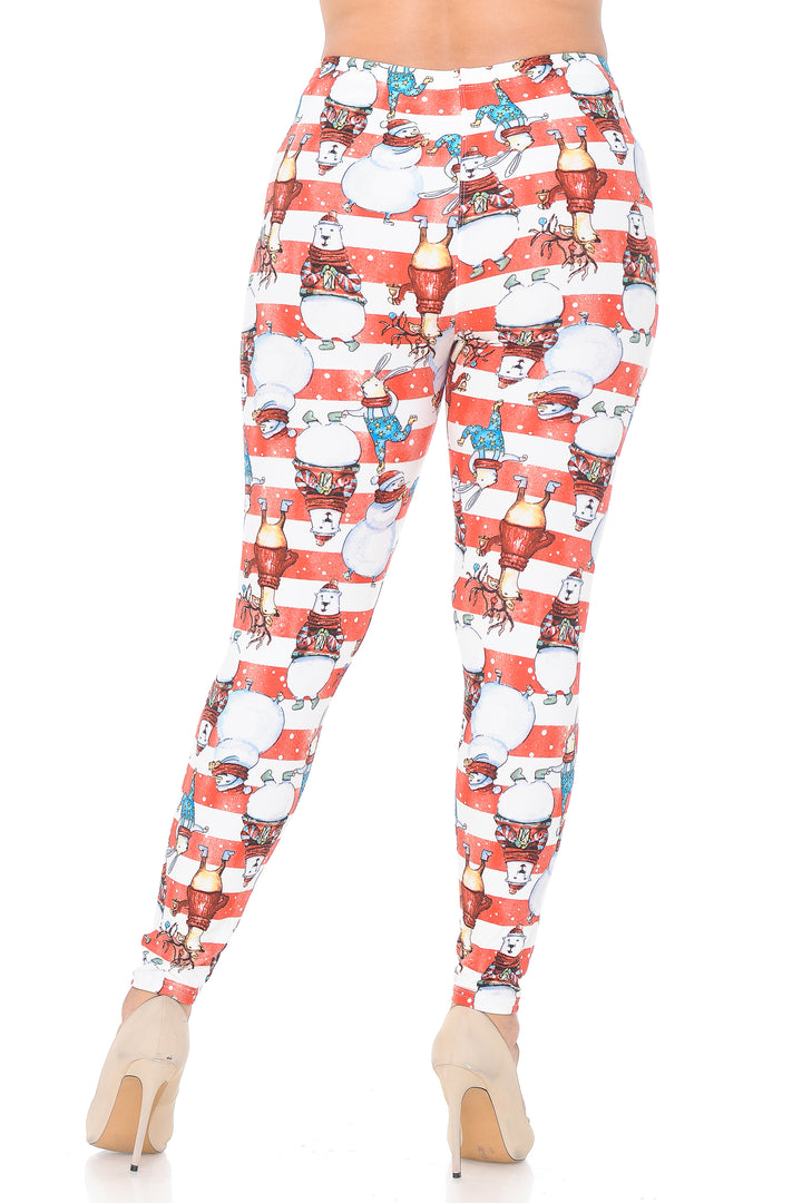 Wholesale Buttery Smooth Vintage Christmas Figurine Extra Plus Size Leggings - 3X-5X