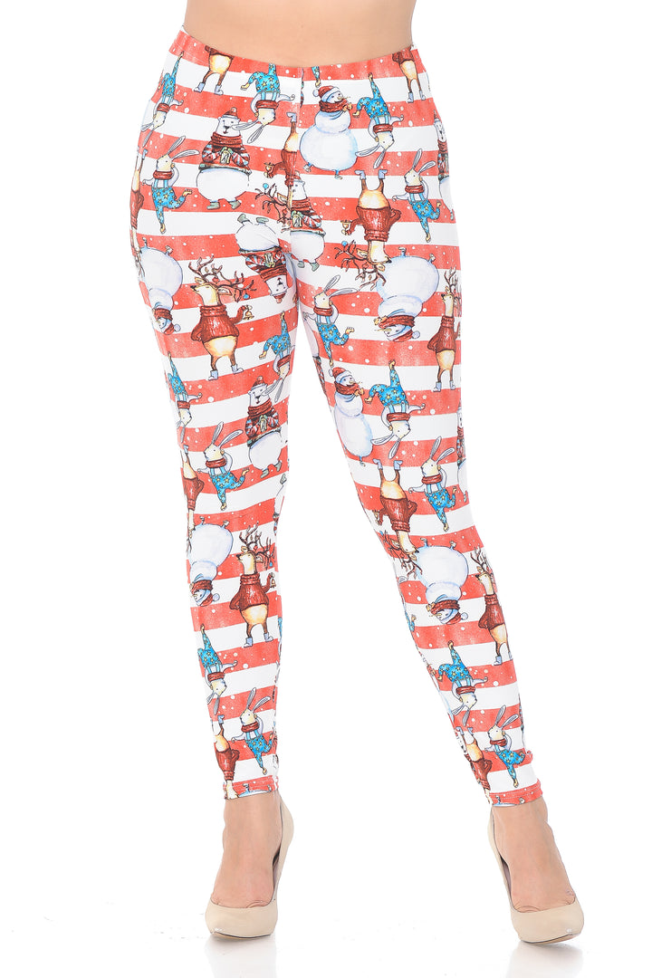 Wholesale Buttery Smooth Vintage Christmas Figurine Extra Plus Size Leggings - 3X-5X