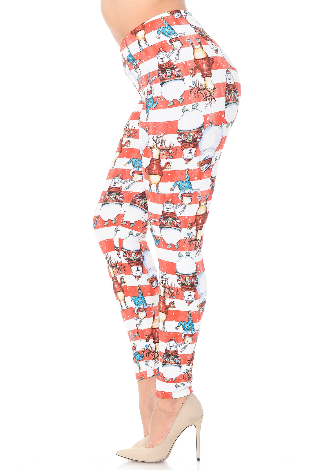 Wholesale Buttery Smooth Vintage Christmas Figurine Extra Plus Size Leggings - 3X-5X