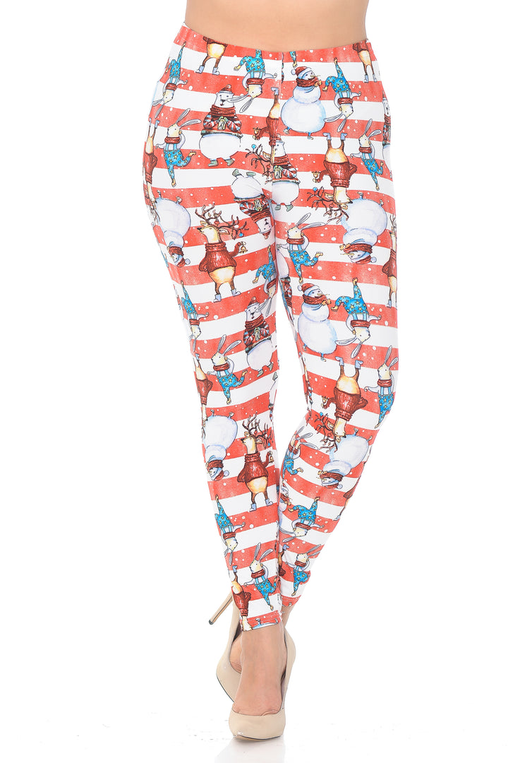 Wholesale Buttery Smooth Vintage Christmas Figurine Extra Plus Size Leggings - 3X-5X