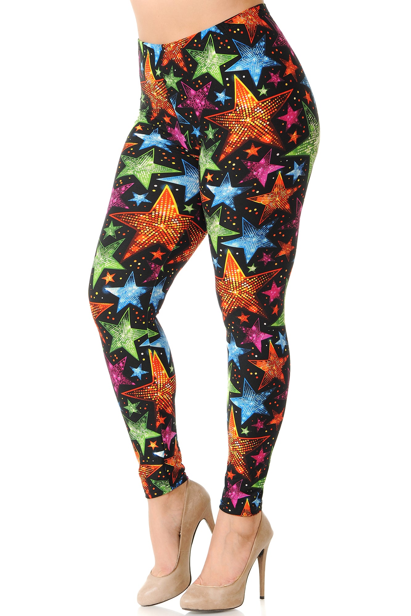 Wholesale Buttery Smooth Glitter Star Extra Plus Size Leggings - 3X-5X