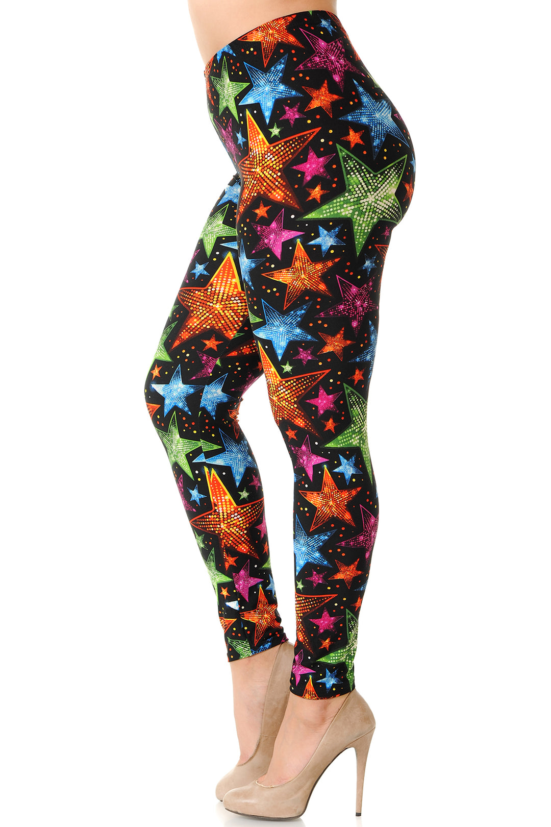 Wholesale Buttery Smooth Glitter Star Extra Plus Size Leggings - 3X-5X