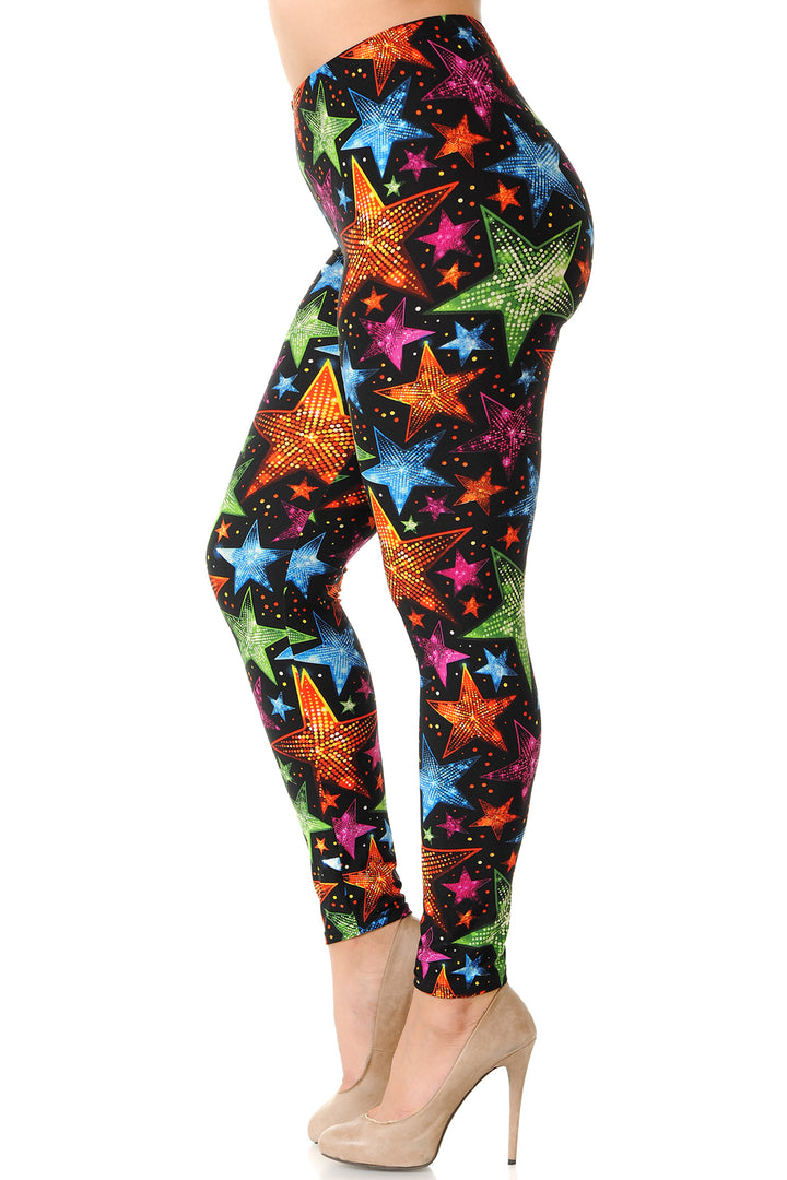 Wholesale Buttery Smooth Glitter Star Extra Plus Size Leggings - 3X-5X