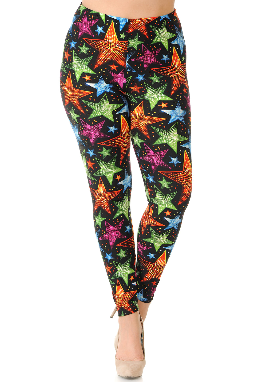 Wholesale Buttery Smooth Glitter Star Extra Plus Size Leggings - 3X-5X