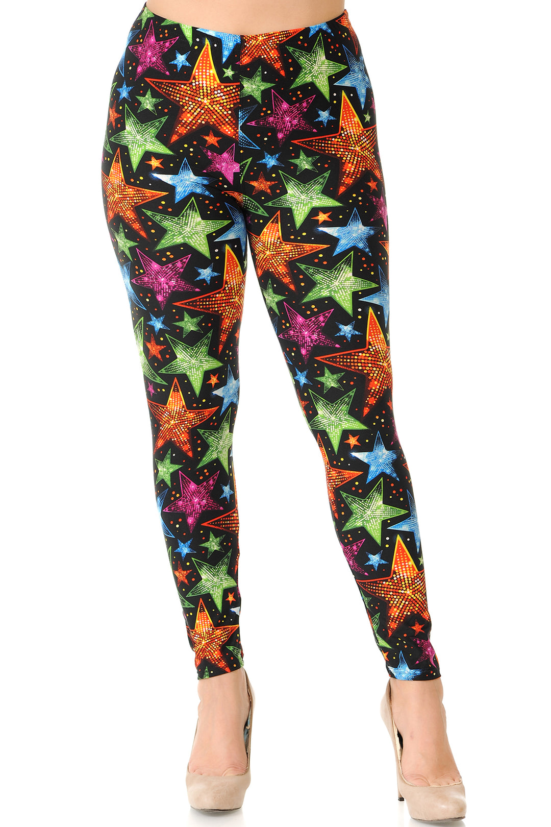 Wholesale Buttery Smooth Glitter Star Extra Plus Size Leggings - 3X-5X