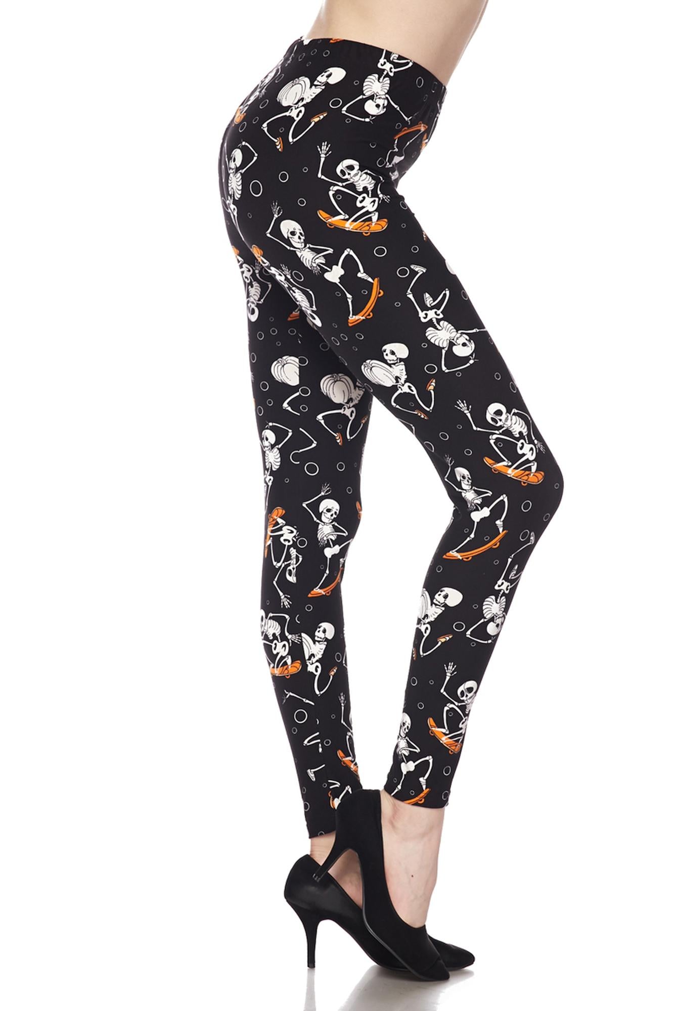 Wholesale Buttery Smooth Skateboarding Skeletons Plus Size Leggings - 3X - 5X