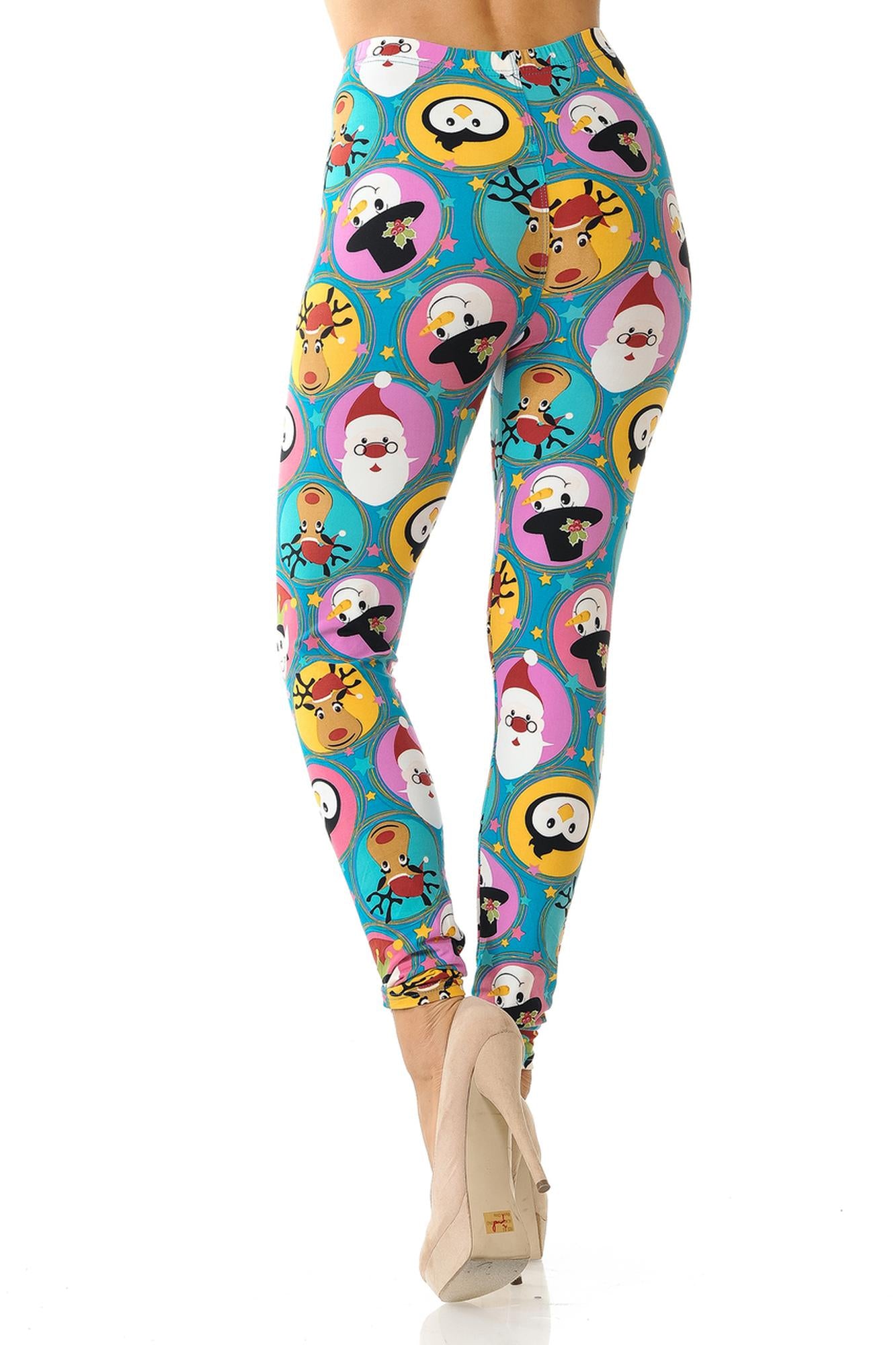 Wholesale Buttery Smooth Cute Christmas Faces Plus Size Leggings - 3X-5X