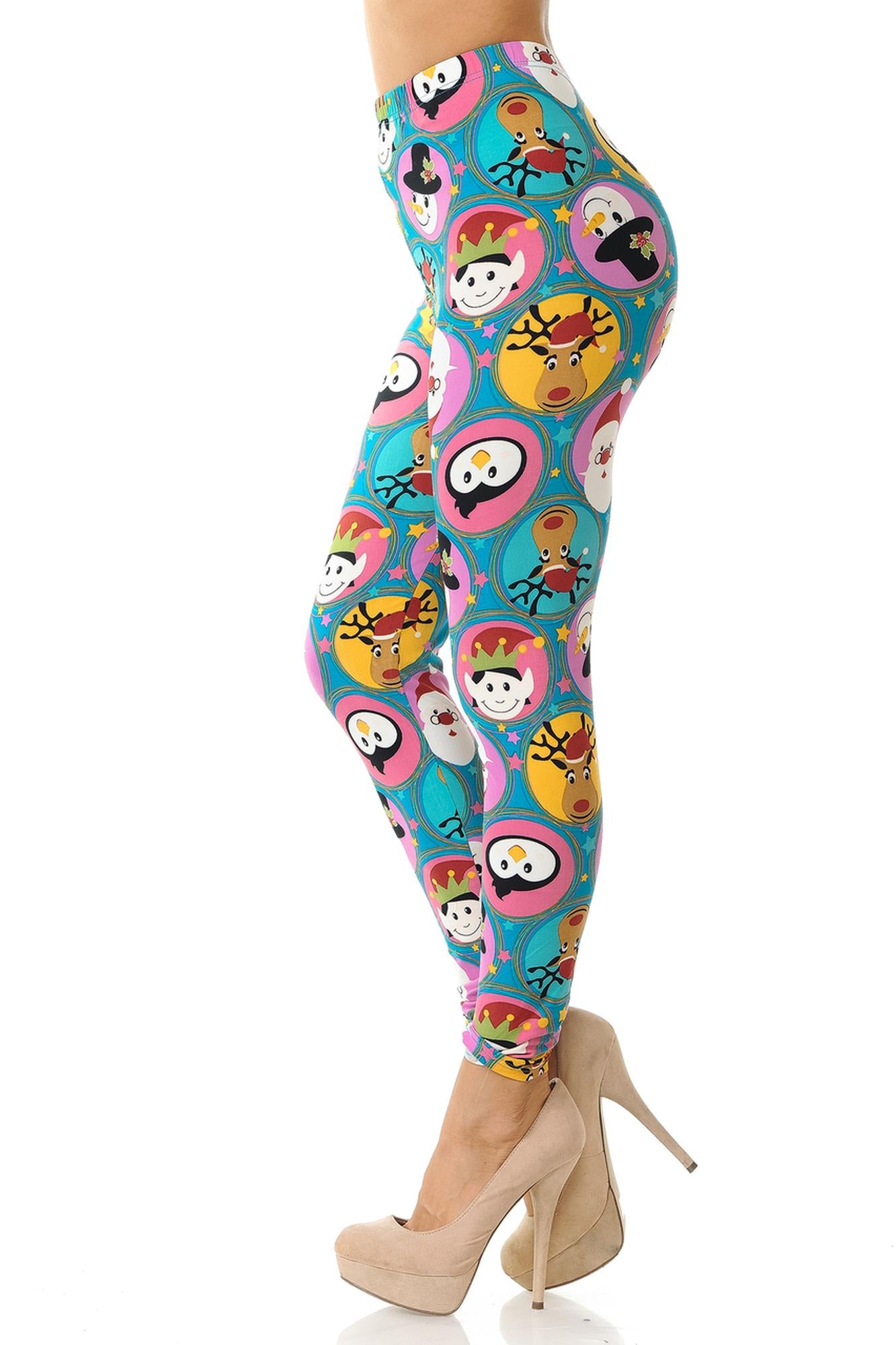 Wholesale Buttery Smooth Cute Christmas Faces Plus Size Leggings - 3X-5X