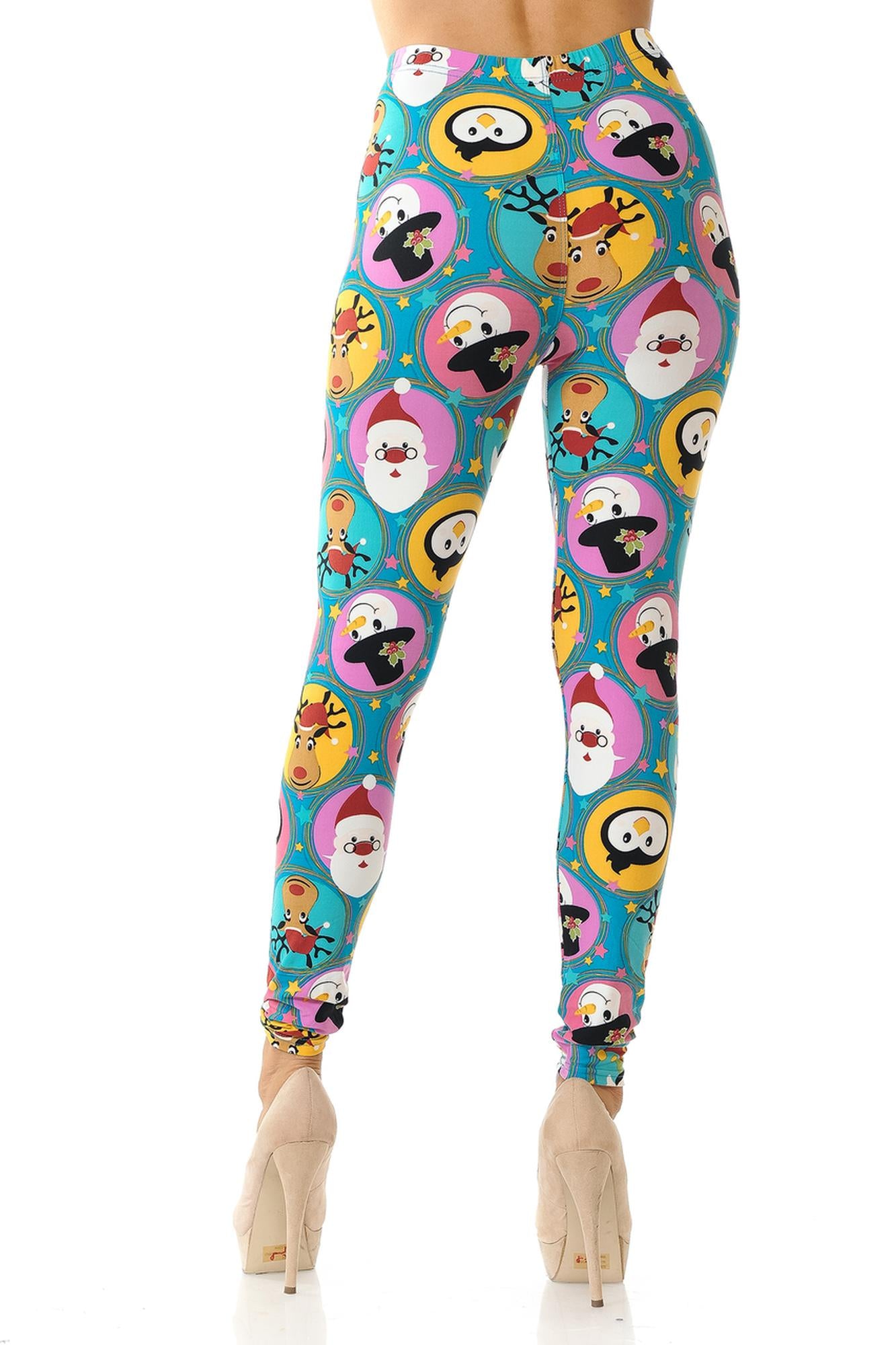 Wholesale Buttery Smooth Cute Christmas Faces Plus Size Leggings - 3X-5X