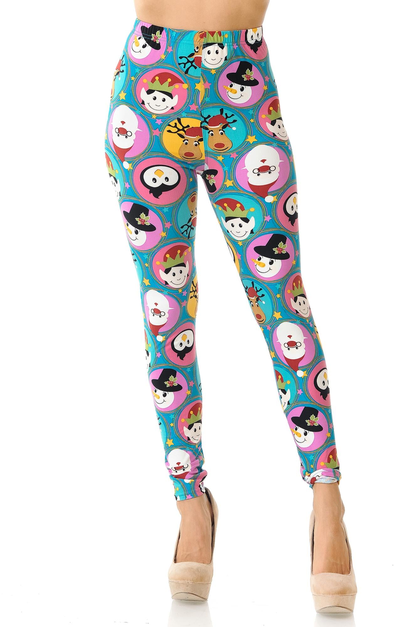 Wholesale Buttery Smooth Cute Christmas Faces Plus Size Leggings - 3X-5X