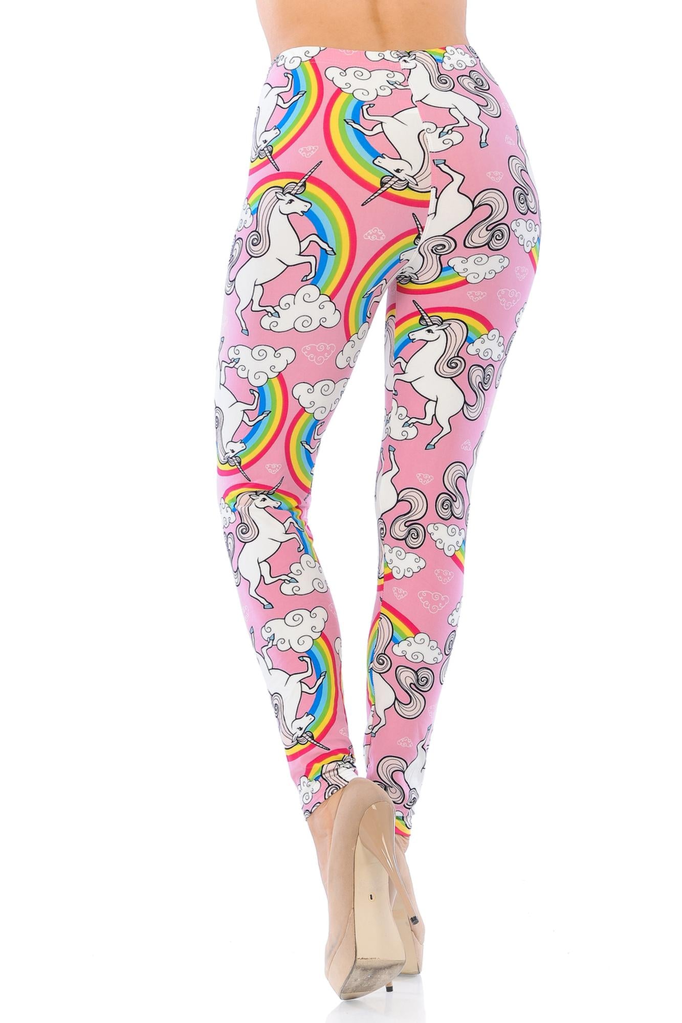 Wholesale Buttery Smooth Pink Rainbow Unicorn Plus Size Leggings - 3X - 5X