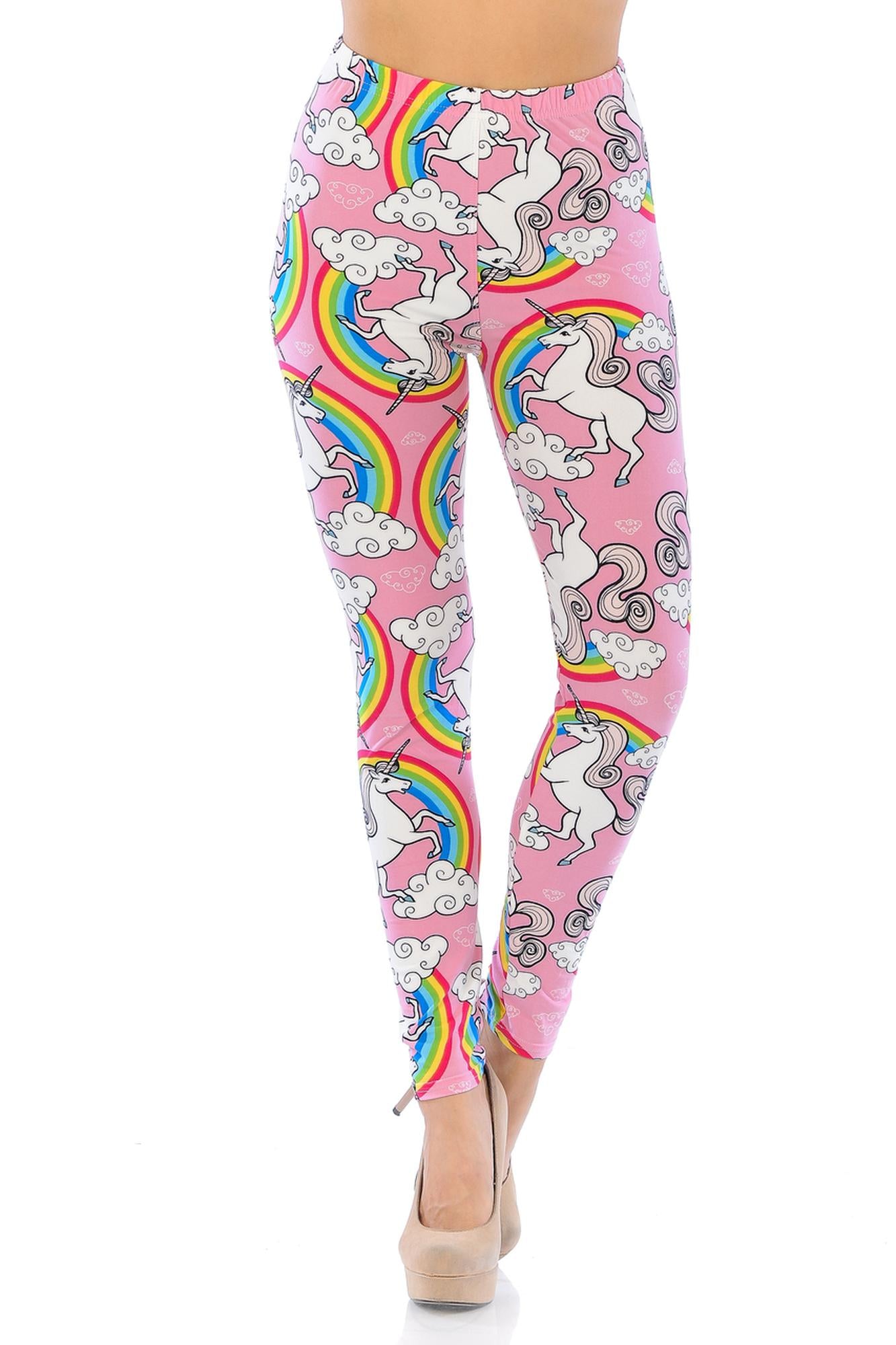 Wholesale Buttery Smooth Pink Rainbow Unicorn Plus Size Leggings - 3X - 5X