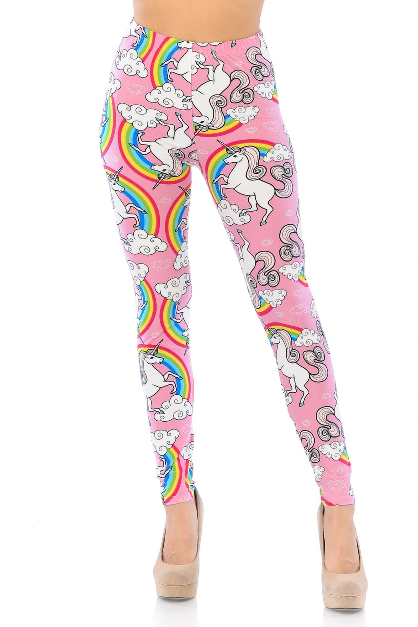 Wholesale Buttery Smooth Pink Rainbow Unicorn Plus Size Leggings - 3X - 5X
