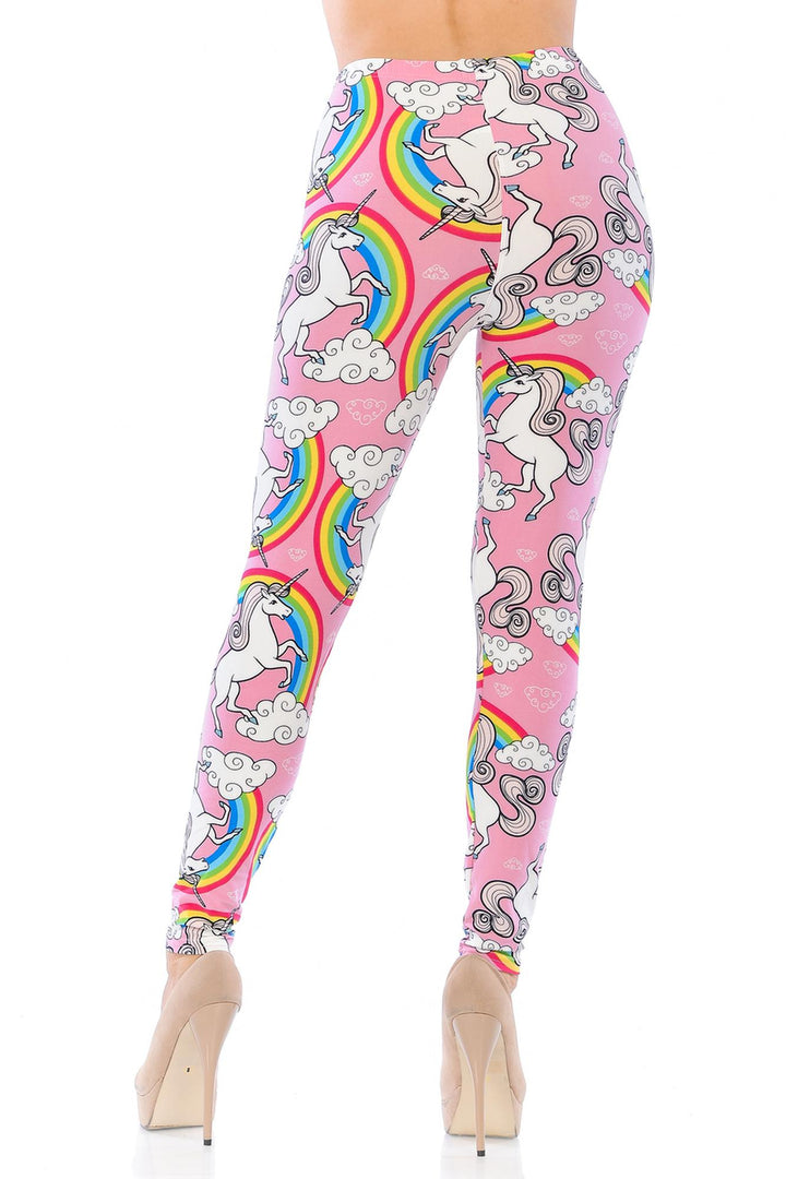 Wholesale Buttery Smooth Pink Rainbow Unicorn Plus Size Leggings - 3X - 5X