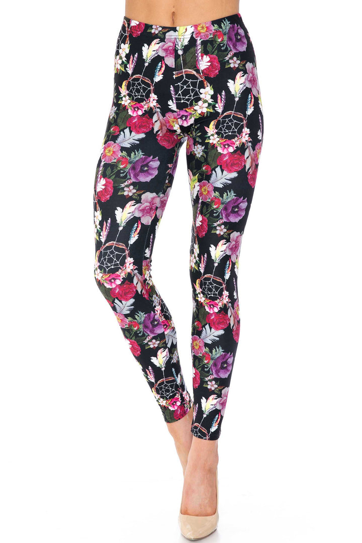 Wholesale Creamy Soft Floral Dreamcatcher Extra Plus Size Leggings - 3X-5X - USA Fashion