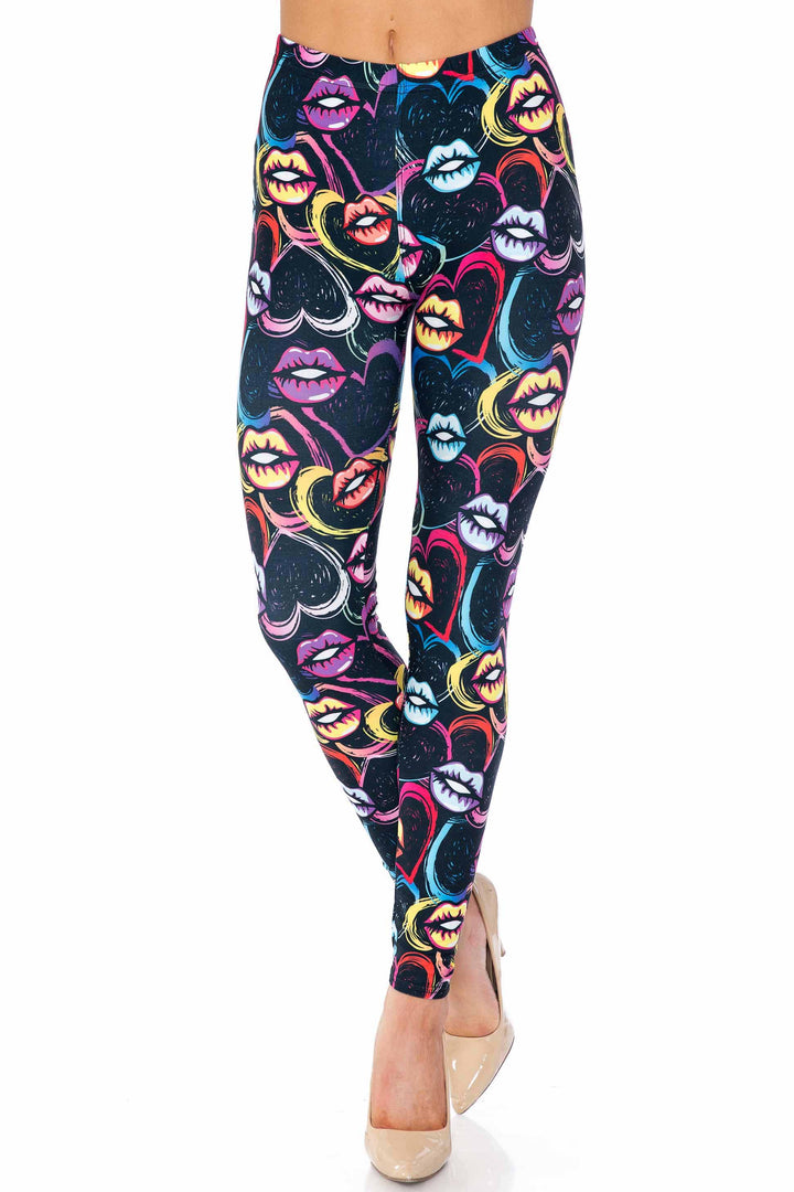Wholesale Creamy Soft Colorful Lips and Hearts Extra Plus Size Leggings - 3X-5X - USA Fashion