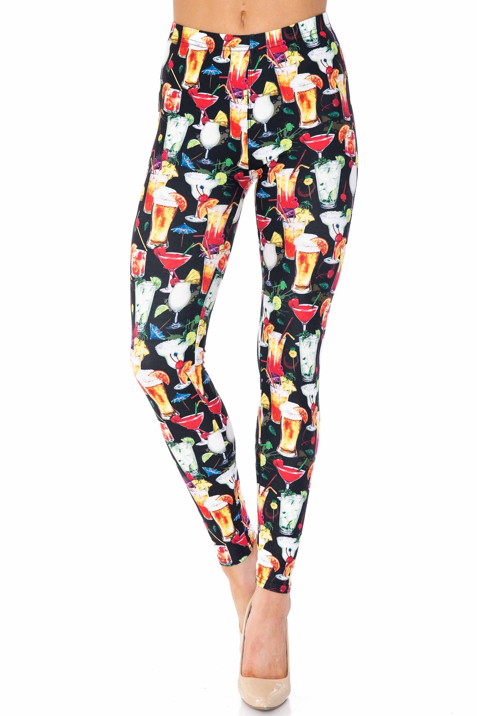 Wholesale Creamy Soft Tropical Cocktails Extra Plus Size Leggings - 3X-5X - USA Fashion