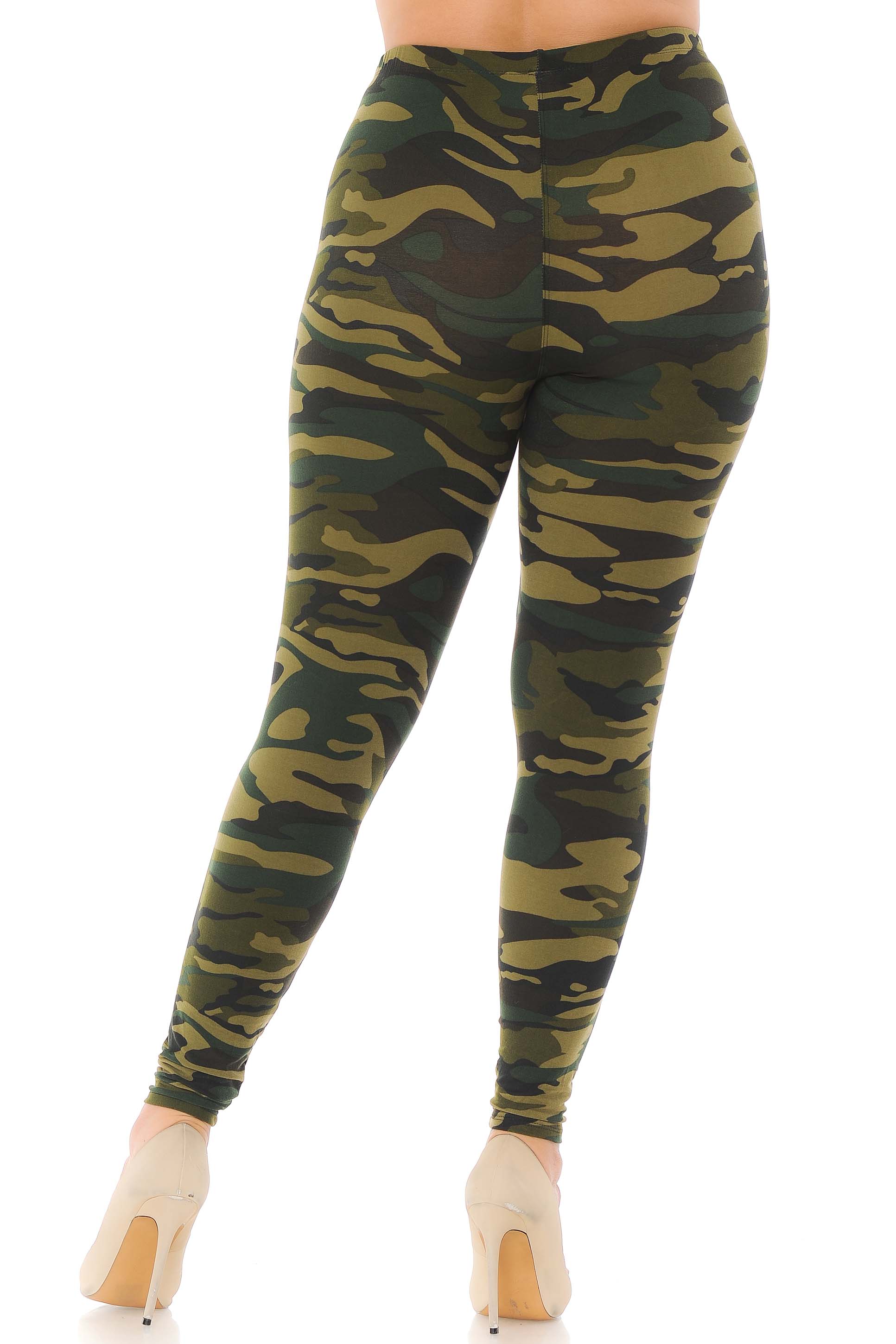 Wholesale Buttery Smooth Green Camouflage Extra Plus Size Leggings - 3X-5X - EEVEE