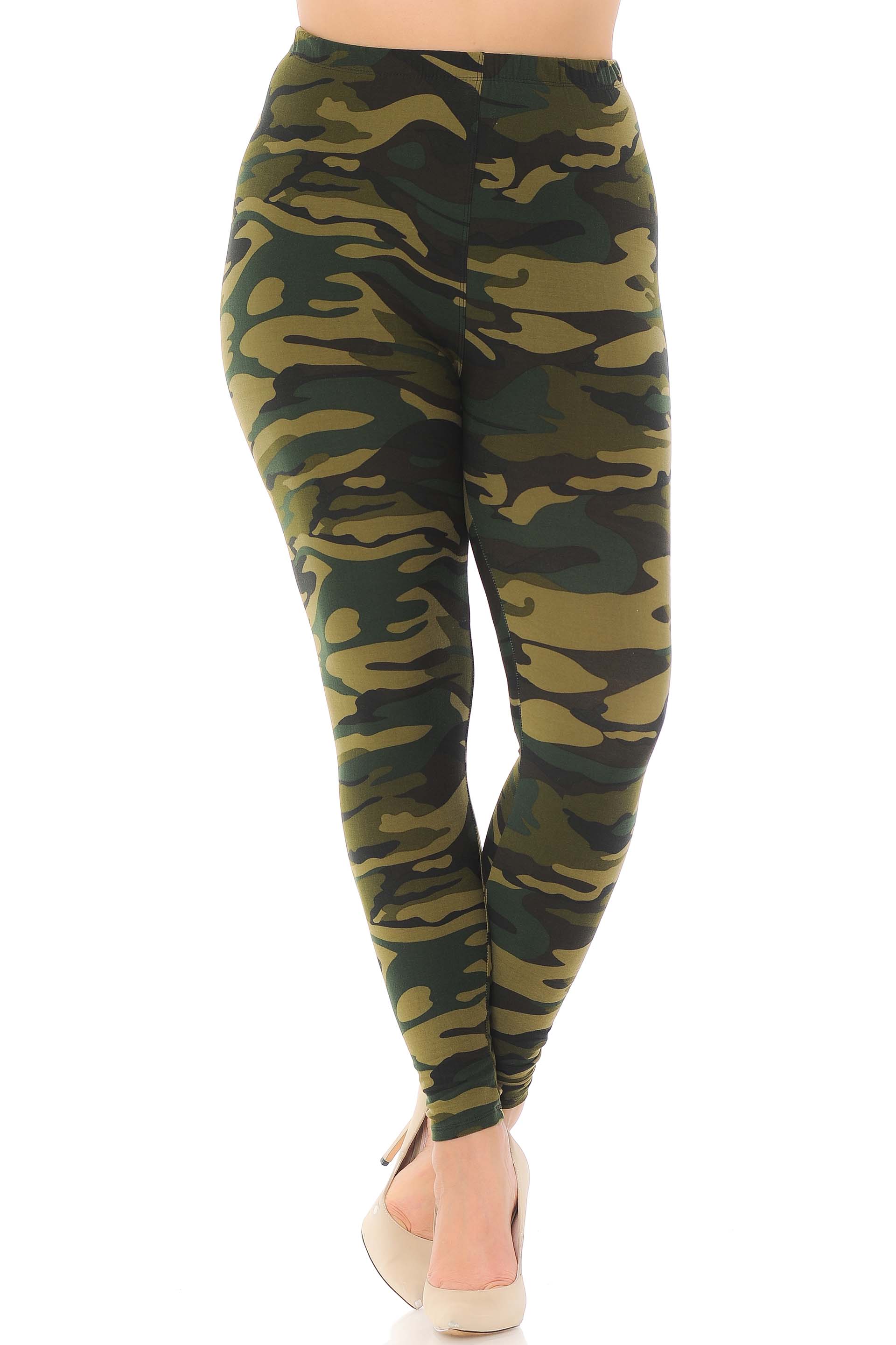 Wholesale Buttery Smooth Green Camouflage Extra Plus Size Leggings - 3X-5X - EEVEE