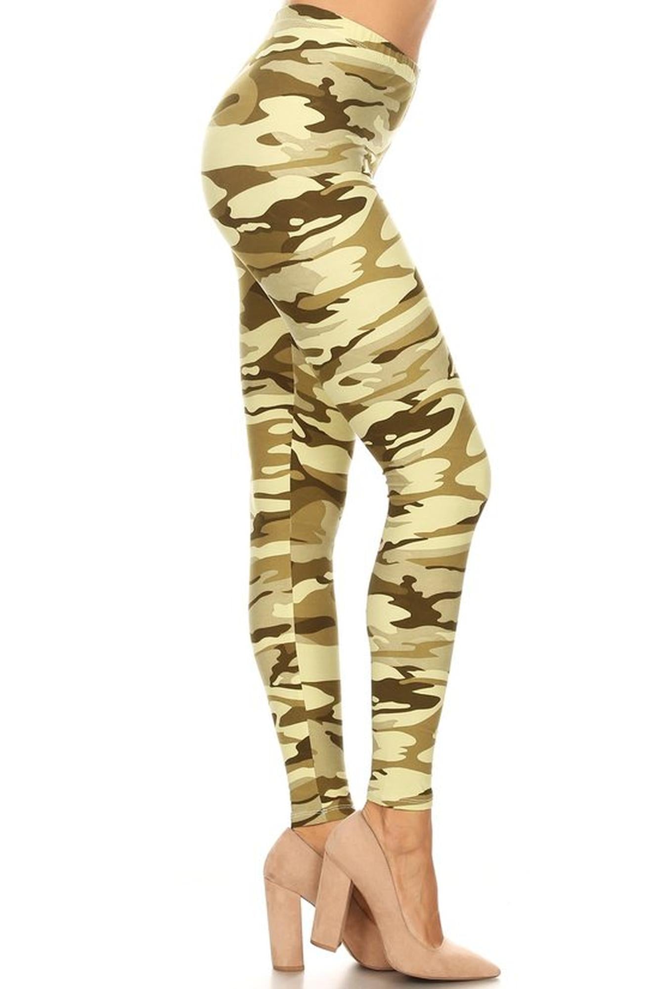 Wholesale Buttery Smooth Light Olive Camouflage Plus Size Leggings - 3X-5X