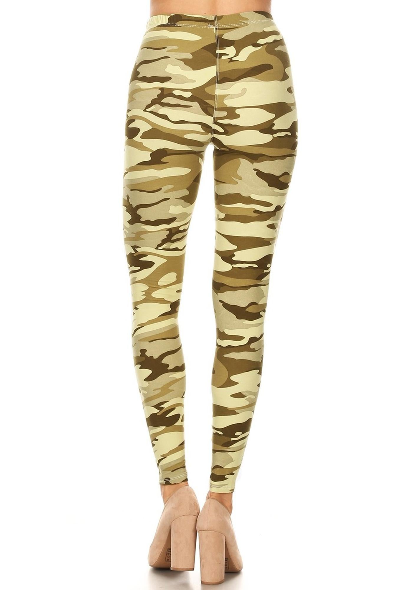 Wholesale Buttery Smooth Light Olive Camouflage Plus Size Leggings - 3X-5X